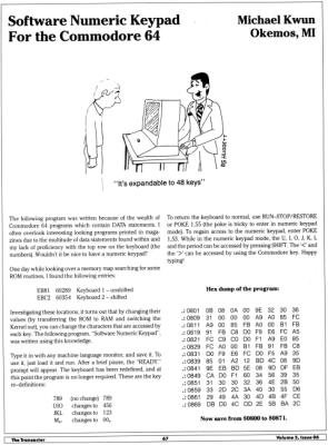 [Software Numeric Keypad for the Commodore 64]