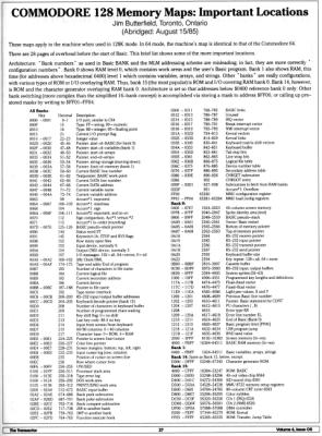 [Commodore 128 Memory Maps: Important Locations]