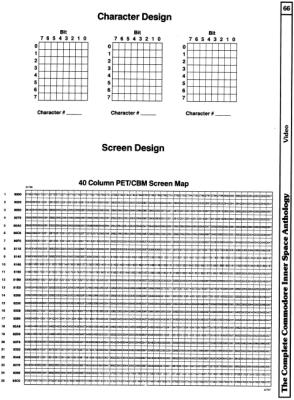 [9601305 Video Section: Programmable Character Design, PET/CBM 40 Column Screen Map]